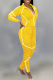 Yellow Casual Solid Patchwork Turndown Collar Long Sleeve Two Pieces