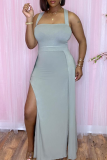 Grey Sexy Solid High Opening Halter Irregular Dress Dresses