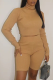 Khaki Casual Solid Patchwork Turtleneck Nine Points Sleeve Two Pieces