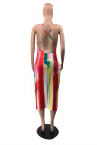 Multi-color Fashion Sexy Print Backless Spaghetti Strap Sleeveless Dress