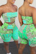Green Fashion Sexy Print Backless Strapless Sleeveless Two Pieces