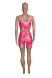 Rose Red Fashion Casual Print Vests U Neck Sleeveless Two Pieces