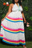 White Sexy Striped Print Polka Dot V Neck A Line Dresses