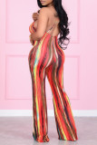 Red Sexy Casual Print Backless Spaghetti Strap Regular Jumpsuits