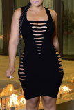 Black Sexy Solid Patchwork Pencil Skirt Dresses