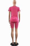 Red Sexy Solid Ripped Bandage O Neck Short Sleeve Two Pieces
