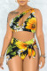 Yellow Fashion Sexy Print Hollowed Out Backless Swimwears Three-piece Set