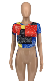 Red Casual Print Patchwork O Neck T-Shirts