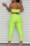 Green Yellow Fashion Sexy Solid Backless Strapless Sleeveless Two Pieces