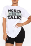 White Fashion Casual Print Basic O Neck T-Shirts