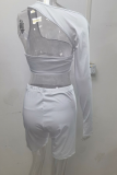 Pink Casual Solid Hollowed Out One Shoulder Long Sleeve Two Pieces