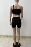 Rose Red Sexy Solid Patchwork Fold Spaghetti Strap Sleeveless Two Pieces