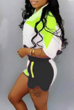 Pink Sportswear Color Lump Print Patchwork Turndown Collar Short Sleeve Two Pieces