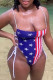 Blue Red Fashion Sexy Print Patchwork Backless Strap Design Independence Day Swimwears