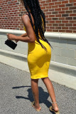 Yellow Sexy Casual Solid Vests O Neck Sleeveless Dress Dresses