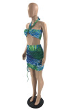 Green Fashion Sexy Print Bandage Backless Strapless Sleeveless Two Pieces