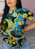 Colour Casual Print O Neck T-Shirts