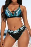 Green Sexy Print Hollowed Out Split Joint Swimwears