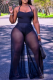 Black Sexy Solid Patchwork Mesh Halter Straight Jumpsuits