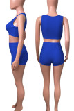 Deep Blue Street Solid Patchwork U Neck Two Pieces