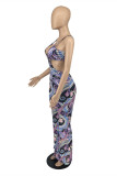 Multicolor Fashion Sexy Print Backless Spaghetti Strap Regular Jumpsuits