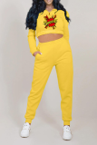 Yellow Sportswear Print Patchwork O Neck Long Sleeve Two Pieces