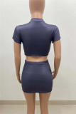 Grey Fashion Casual Solid Basic O Neck Short Sleeve Two Pieces