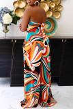 Colour Fashion Sexy Print Backless Strapless Regular Jumpsuits