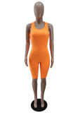 Orange Sexy Sportswear Solid Backless O Neck Skinny Romper