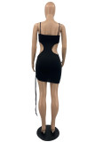 Pink Fashion Sexy Solid Hollowed Out Backless Spaghetti Strap Sleeveless Dress