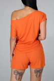 Blue Casual Solid Bandage Patchwork O Neck Short Sleeve Two Pieces