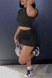 Grey Fashion Casual Solid Basic O Neck Short Sleeve Two Pieces