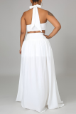 Blue Sexy Solid Mesh Halter Sleeveless Two Pieces