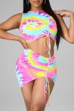 Colour Fashion Sexy Tie Dye Printing O Neck Sleeveless Two Pieces