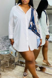 White Casual Solid Patchwork Asymmetrical Turndown Collar Shirt Dress Dresses