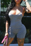 Grey Sexy Casual Solid Backless Spaghetti Strap Skinny Romper