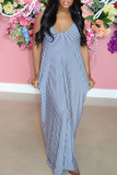 Blue Casual Striped Print Patchwork U Neck Straight Dresses