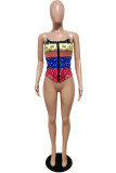 Multicolor Fashion Sexy Print Backless Spaghetti Strap Tops