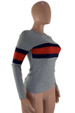 Grey Fashion Casual Patchwork Basic O Neck Tops