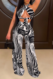 Black Sexy Print Patchwork Strapless Sleeveless Two Pieces