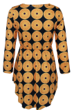 Yellow Casual Print Patchwork O Neck Straight Dresses
