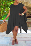 Black Fashion Casual Solid O Neck Irregular Dress