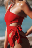 Red Sexy Solid Patchwork Swimwears