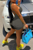 Yellow Sexy Solid Patchwork Backless U Neck Skinny Rompers