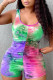 Pink Daily Print Tie-dye Fold O Neck Skinny Rompers