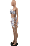 Baby Blue Sexy Print Hollowed Out Patchwork Swimwears