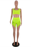 Fluorescent Green Fashion Sexy Solid Tassel Swimwears