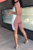 Pink Sexy Casual Patchwork Basic Zipper Collar Skinny Romper