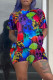 Multicolor Fashion Casual Print Basic O Neck Short Sleeve Two Pieces