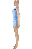 Light Blue Casual Solid Split Joint O Neck Sleeveless Two Pieces